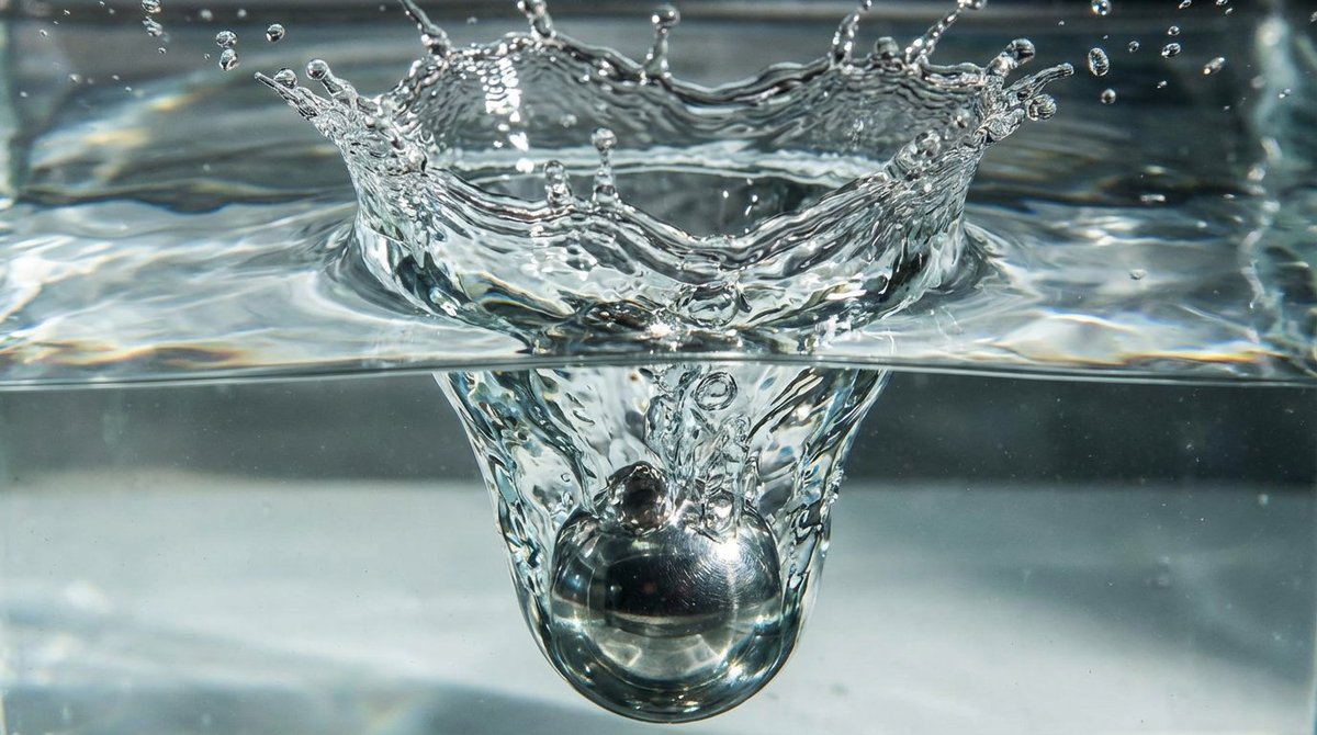Metal ball splashing into water (slow-motion feel) example 4