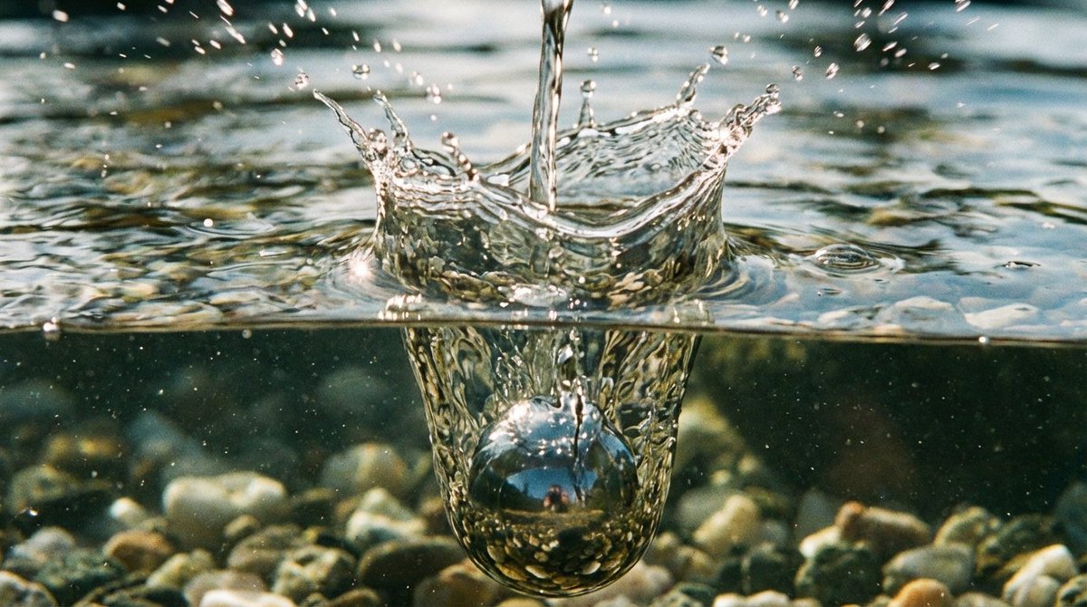Metal ball splashing into water (slow-motion feel) example 3
