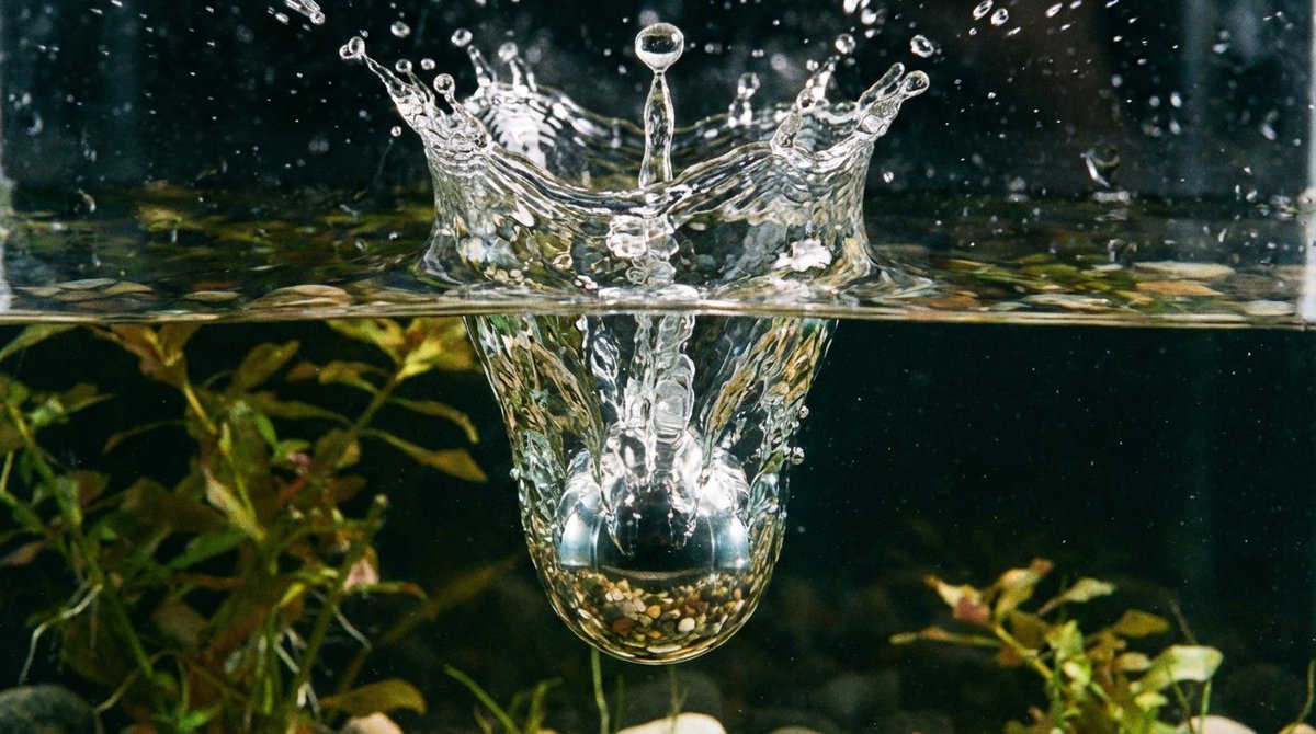 Metal ball splashing into water (slow-motion feel) example 2