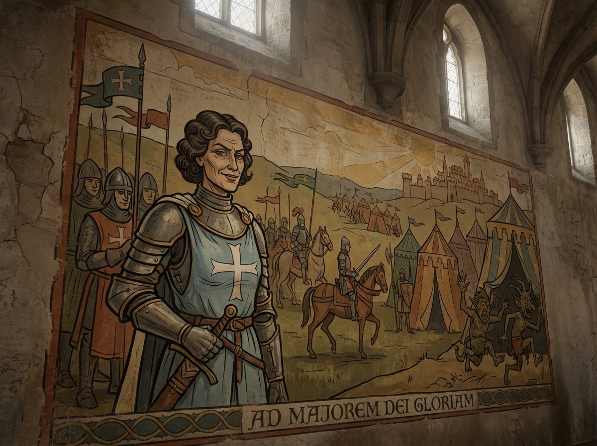 Crusader propaganda fresco painting AI image template preview