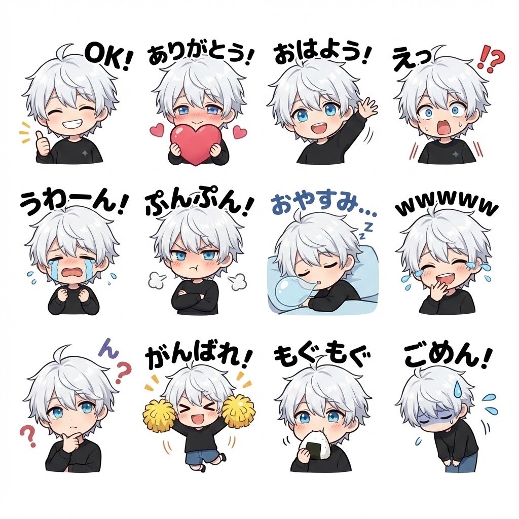 Chibi character LINE stickers set AI image template preview