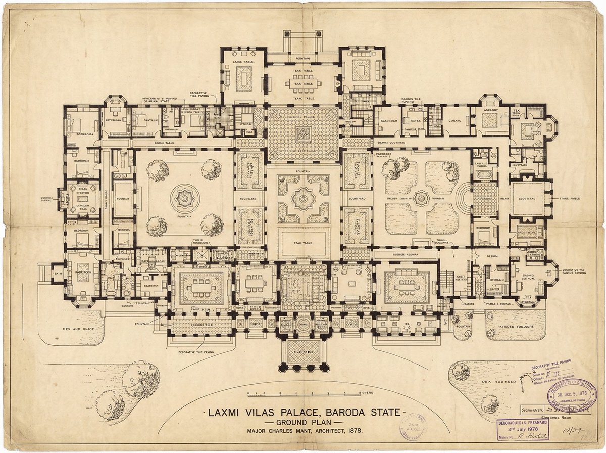 Generate detailed construction plan of Laxmi Vilas Palace from image AI image template preview