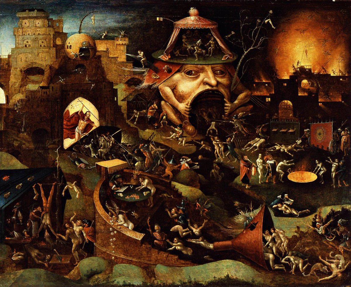 Bosch-inspired Harrowing of Hell follower scene AI image template preview