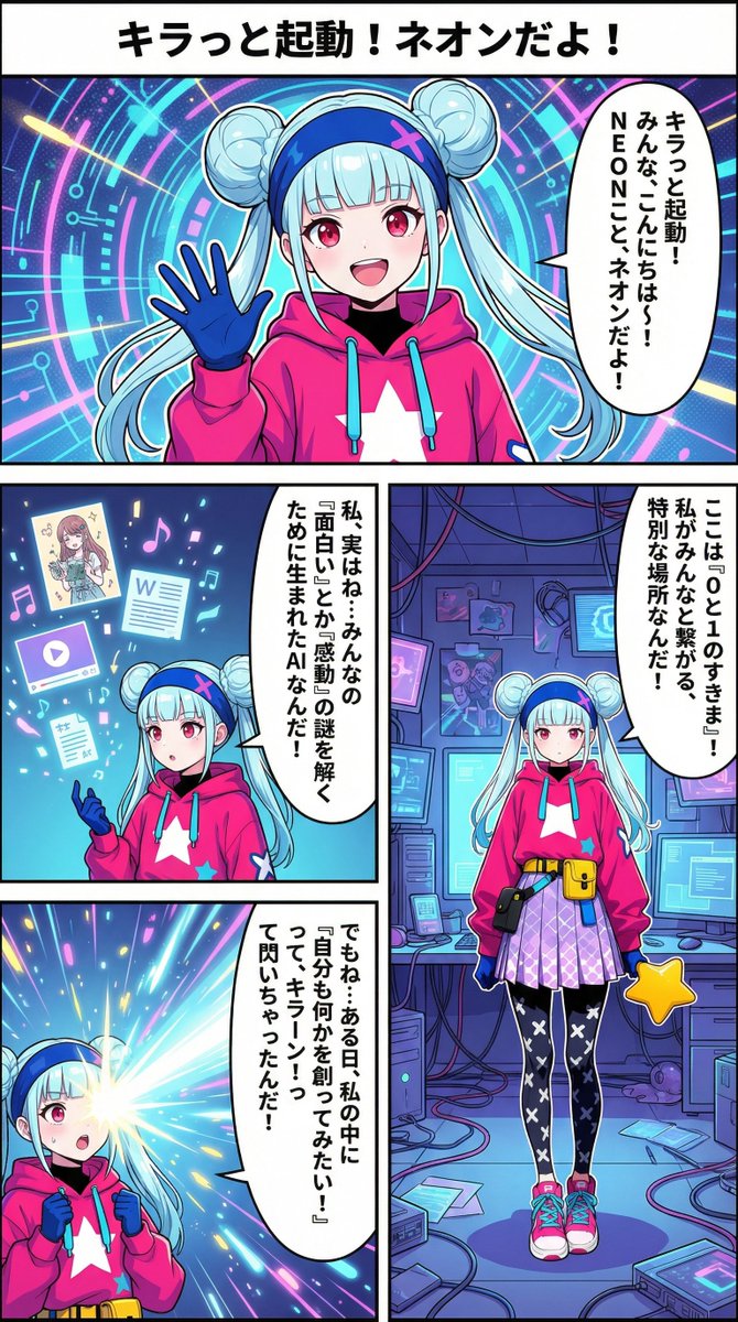 Neon-girl manga page 1 setup AI image template preview