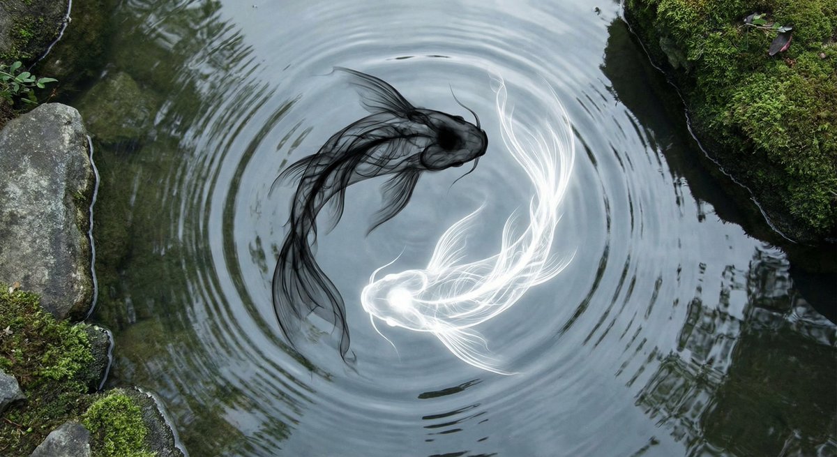 Yin-yang koi ink illustration AI image template preview