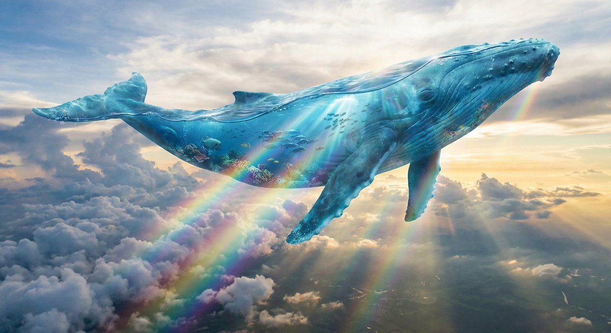 Surreal translucent blue whale in the clouds AI image template preview