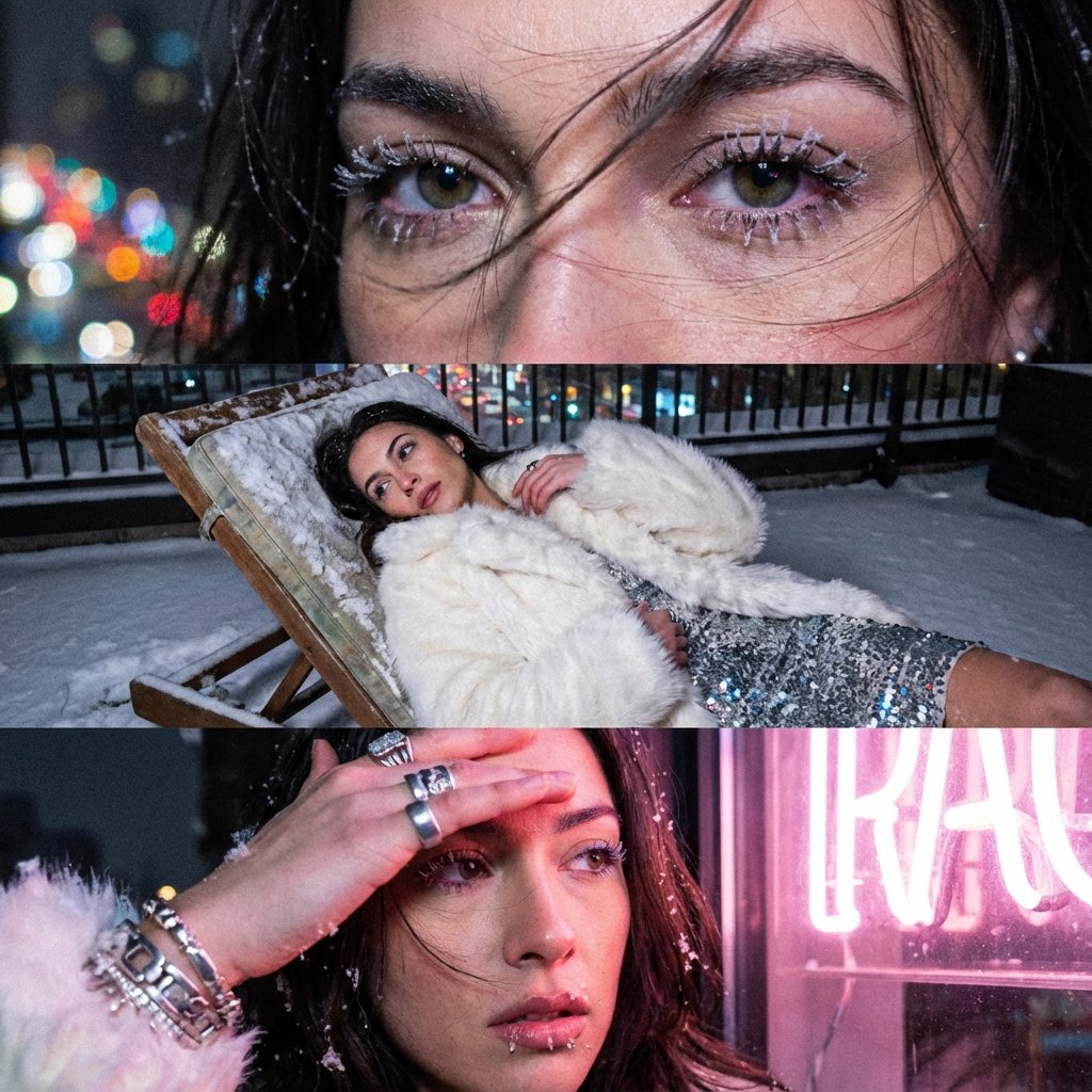 Structured rooftop winter portrait (JSON) AI image template preview