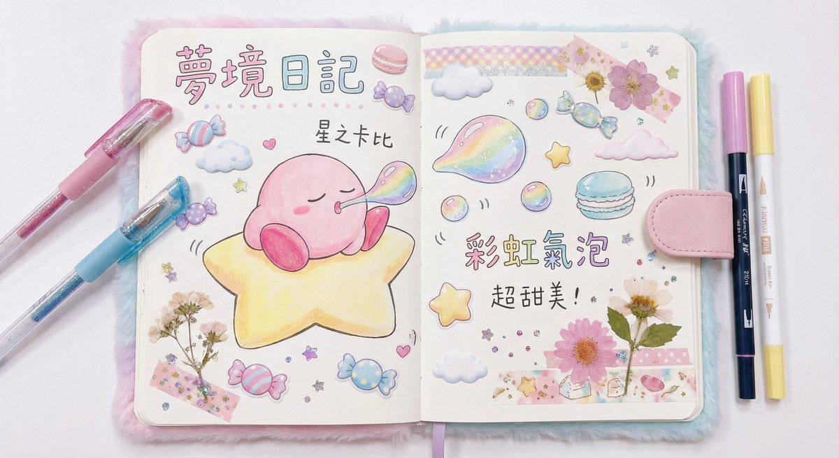 Dream diary with Kirby blowing bubbles AI image template preview