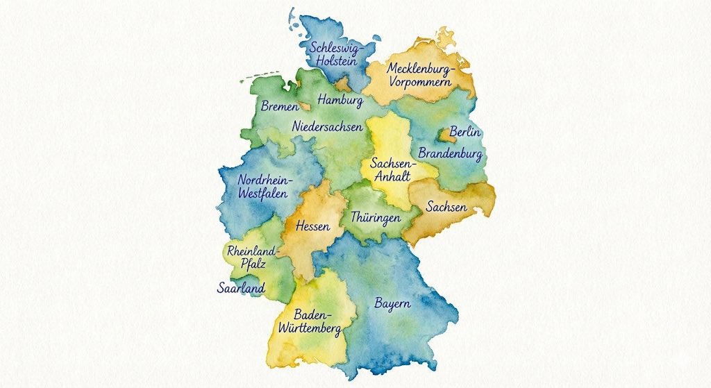 Watercolor map of Germany with labeled states AI image template preview