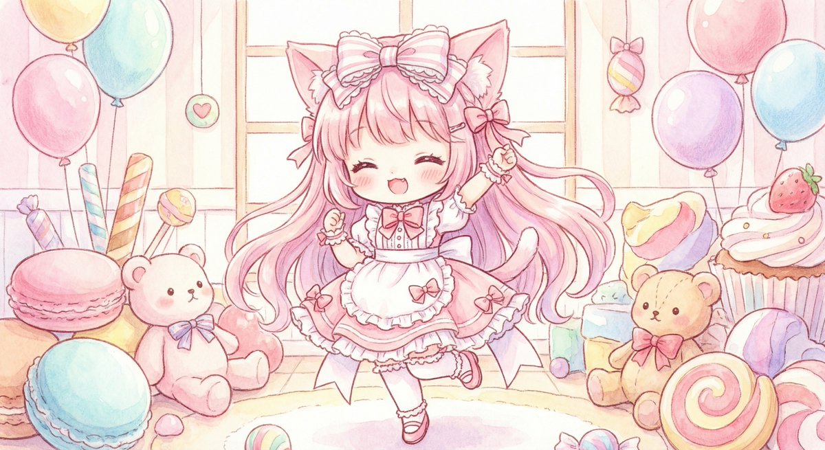 Cute chibi cat-eared girl illustration AI image template preview