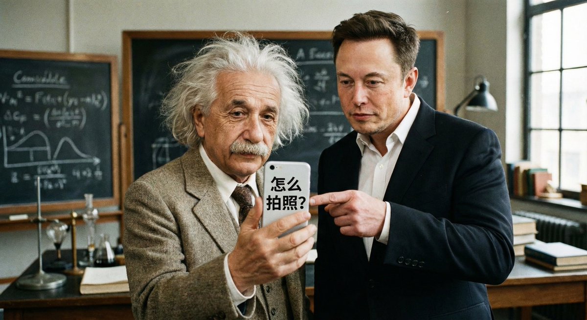Einstein learning selfies from Elon Musk (Chinese) AI image template preview
