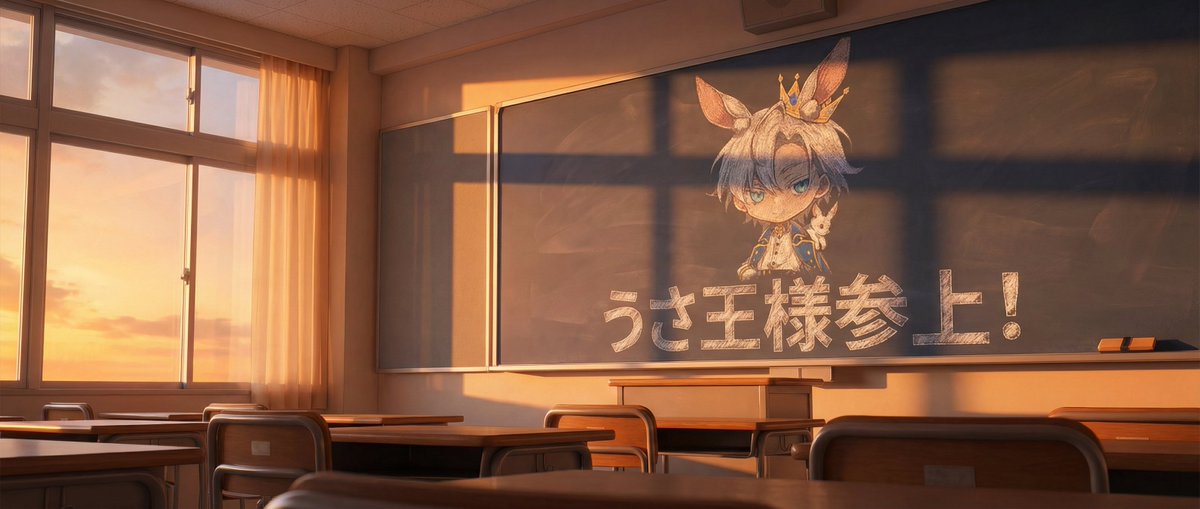 Chalkboard king rabbit illustration at sunset AI image template preview