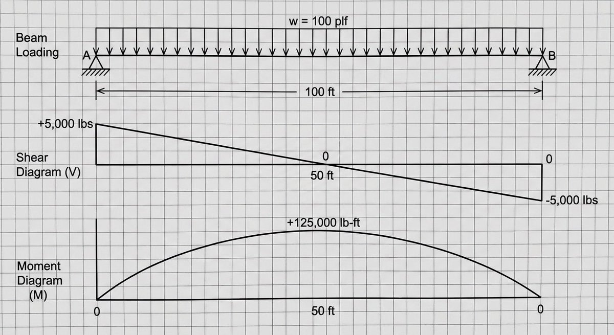 Shear and moment diagram for a loaded beam AI image template preview