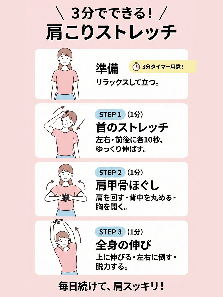 Shoulder-stretch infographic for neck and shoulder stiffness AI image template preview