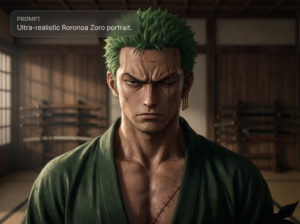 Ultra-realistic Roronoa Zoro portrait AI image template preview