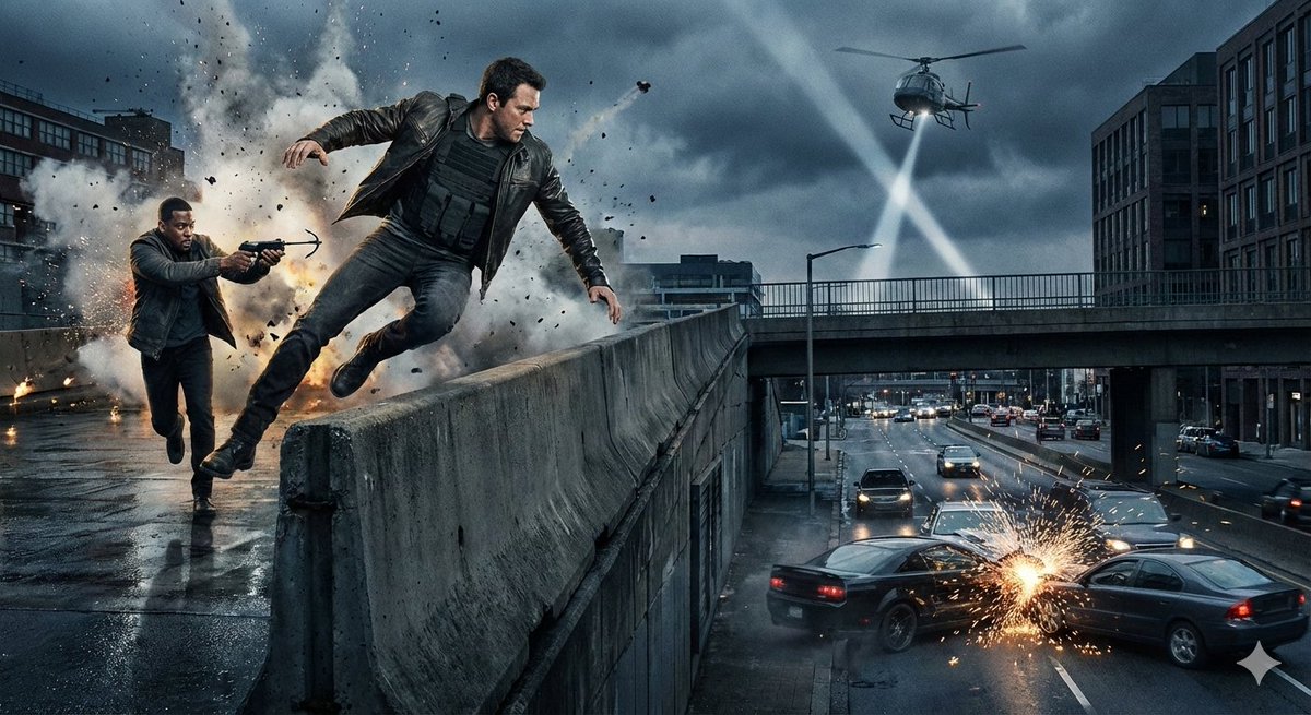 Simple action movie scene AI image template preview