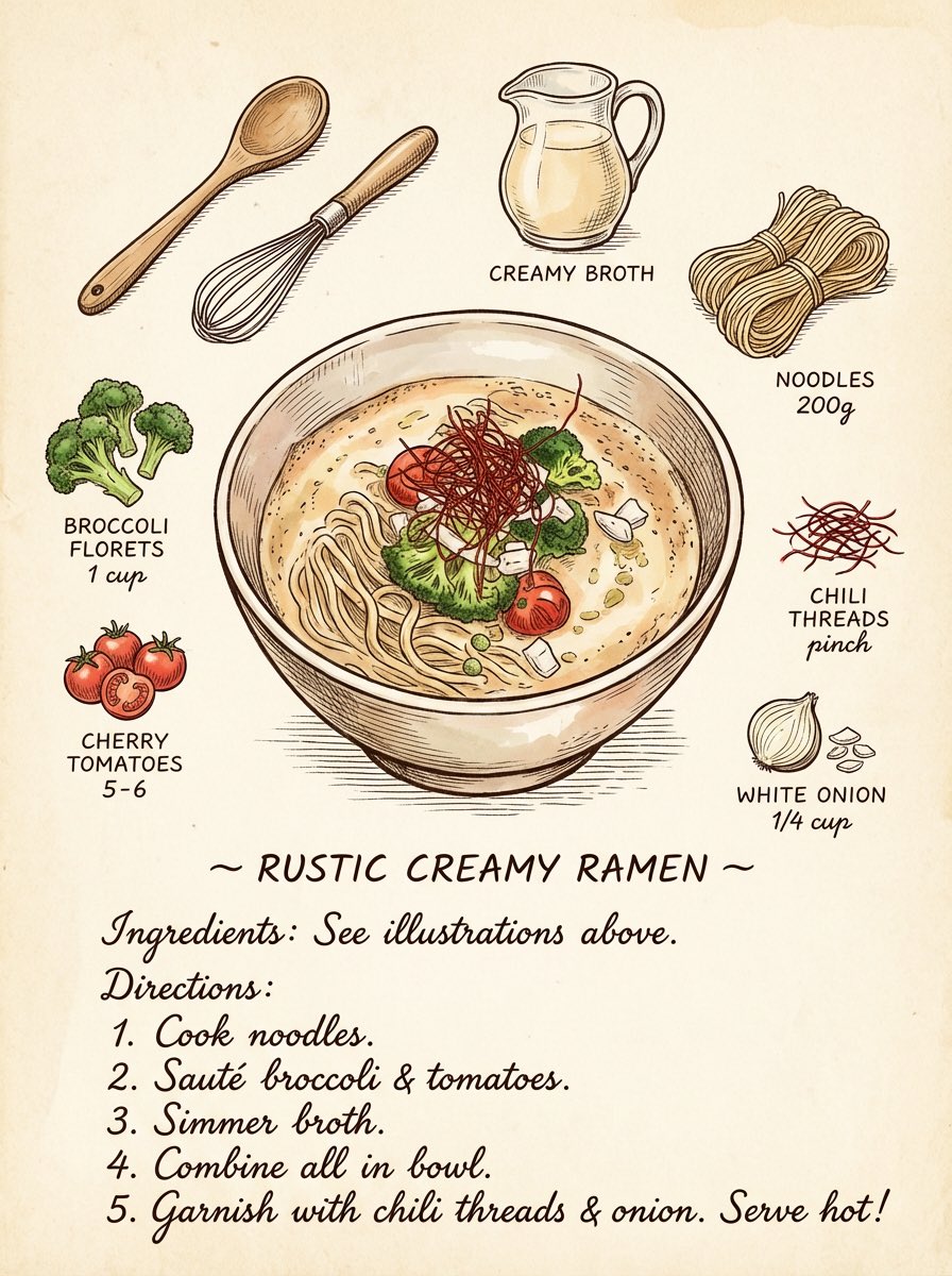 Vintage cookbook-style recipe illustration AI image template preview