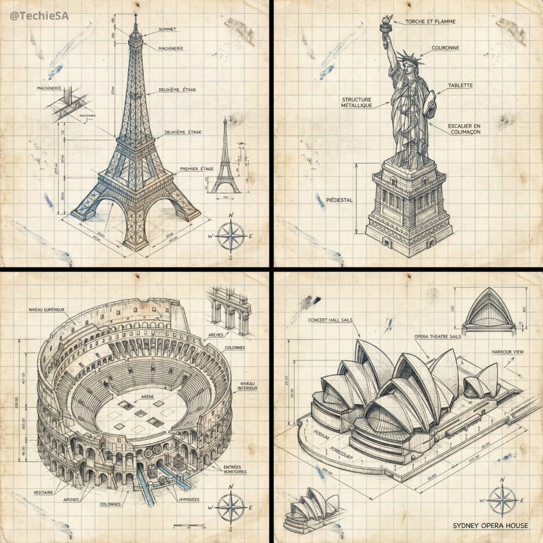 Hand-drawn isometric landmark schematic AI image template preview
