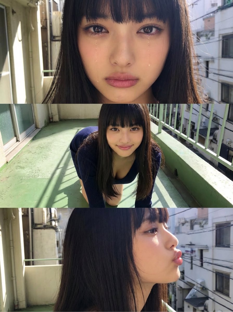 Horizontal three-panel emotional portrait from one image AI image template preview