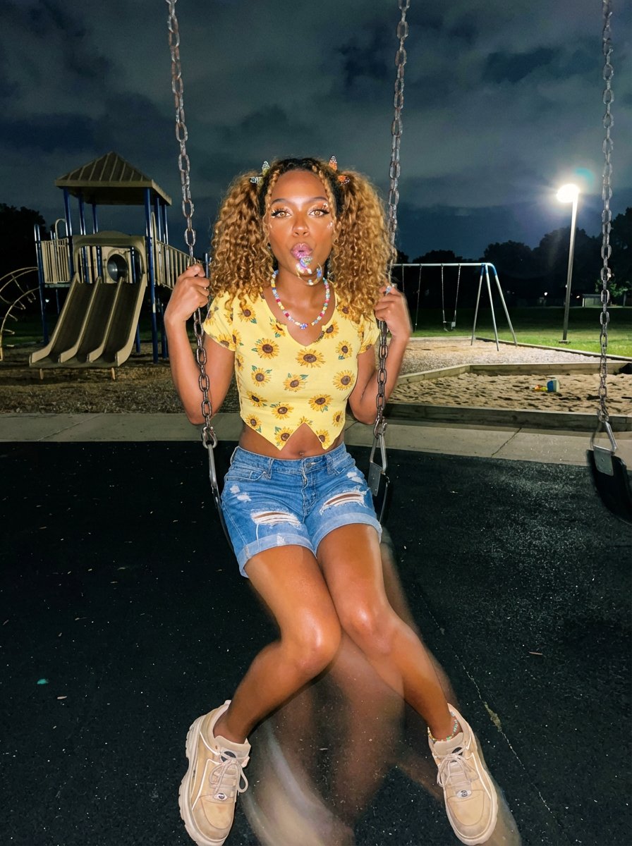 Y2K Grunge Night Playground Portrait Prompt AI image template preview