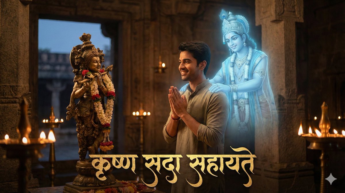Devotee and Holographic Krishna Creation AI image template preview