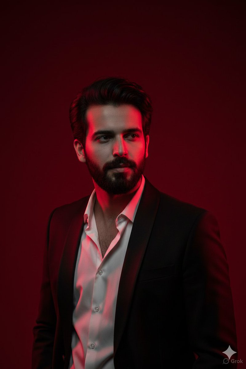 Cinematic Portrait with Dramatic Red Lighting AI image template preview