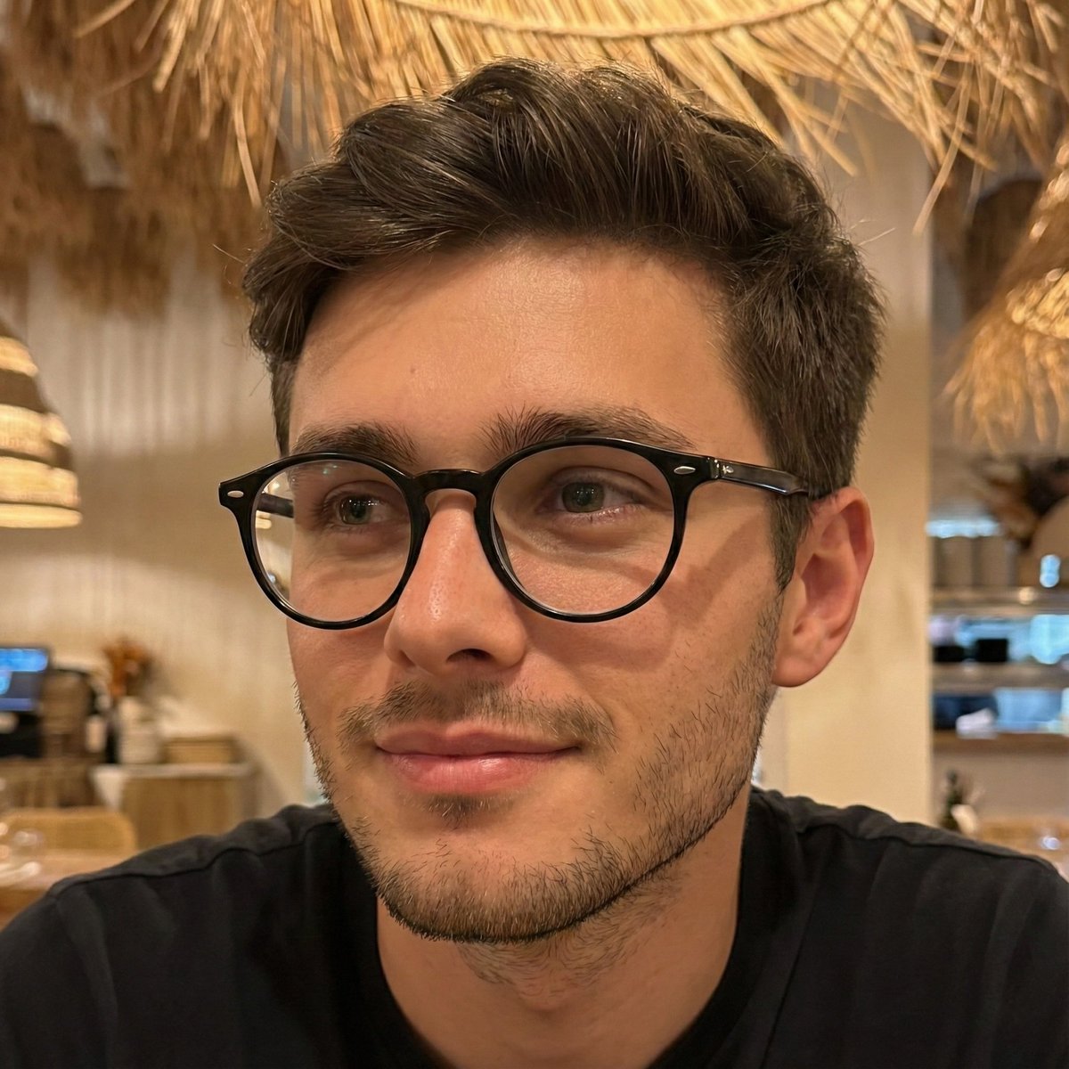 Close-Up Portrait with Facial Reference and Glasses AI image template preview
