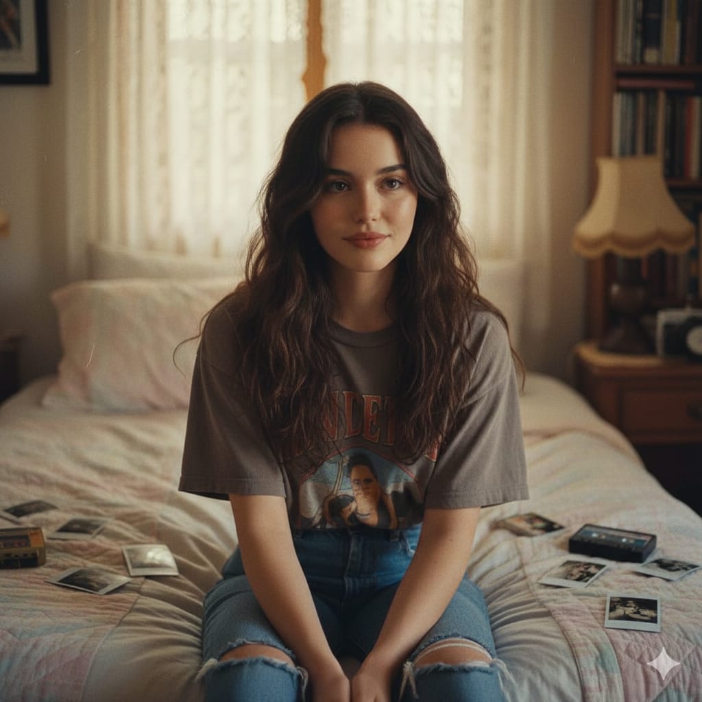 Nostalgic 1990s Bedroom Portrait AI image template preview