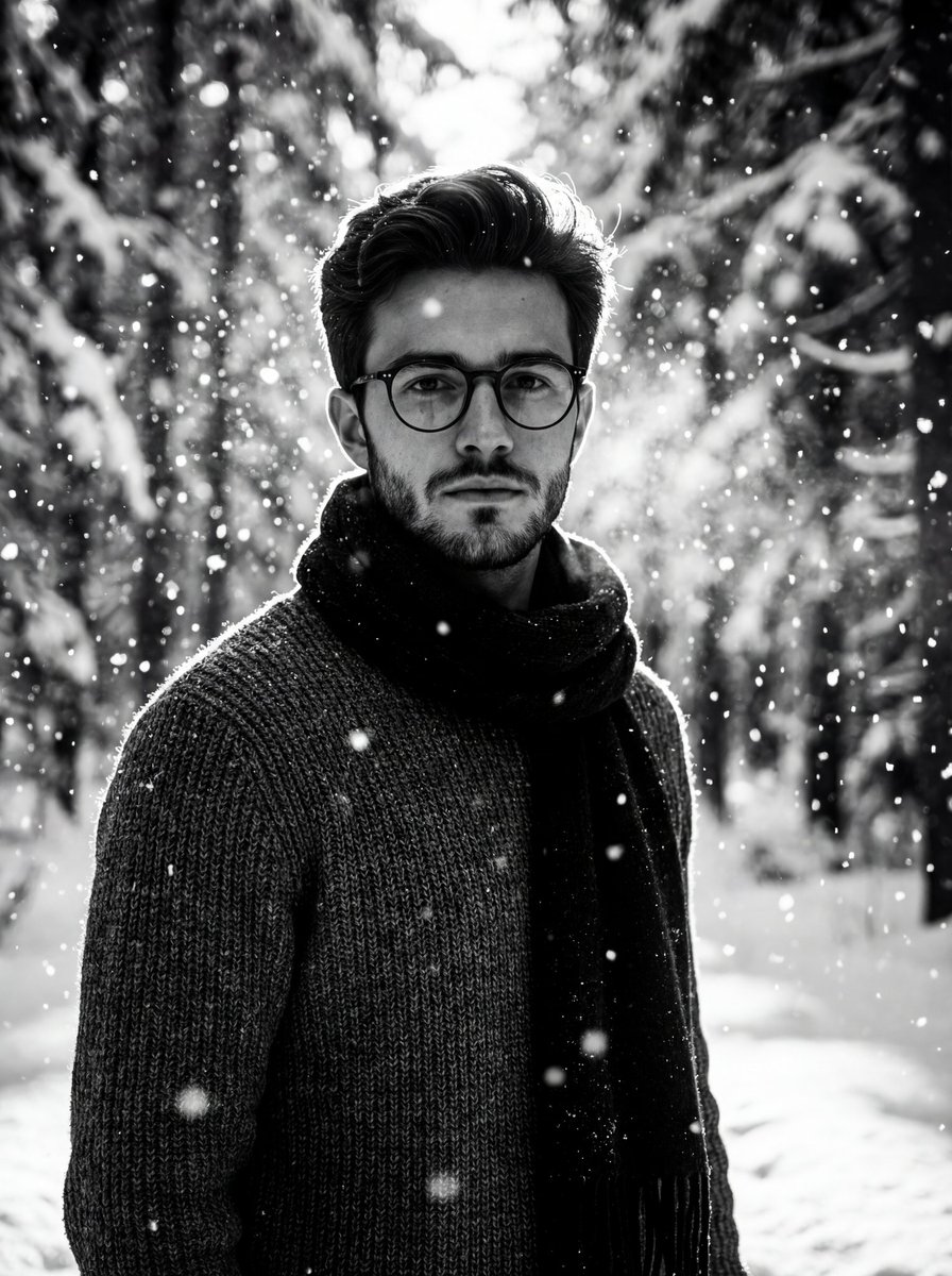 Winter Forest Portrait with Dramatic Backlight AI image template preview