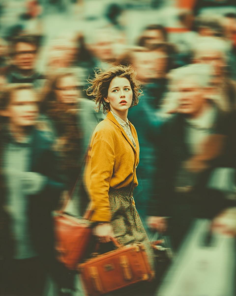 Cinematic Emotional Portrait with Motion Blur AI image template preview