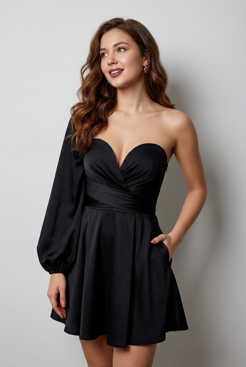 Elegant Strapless Black Dress Fashion Portrait (JSON) AI image template preview