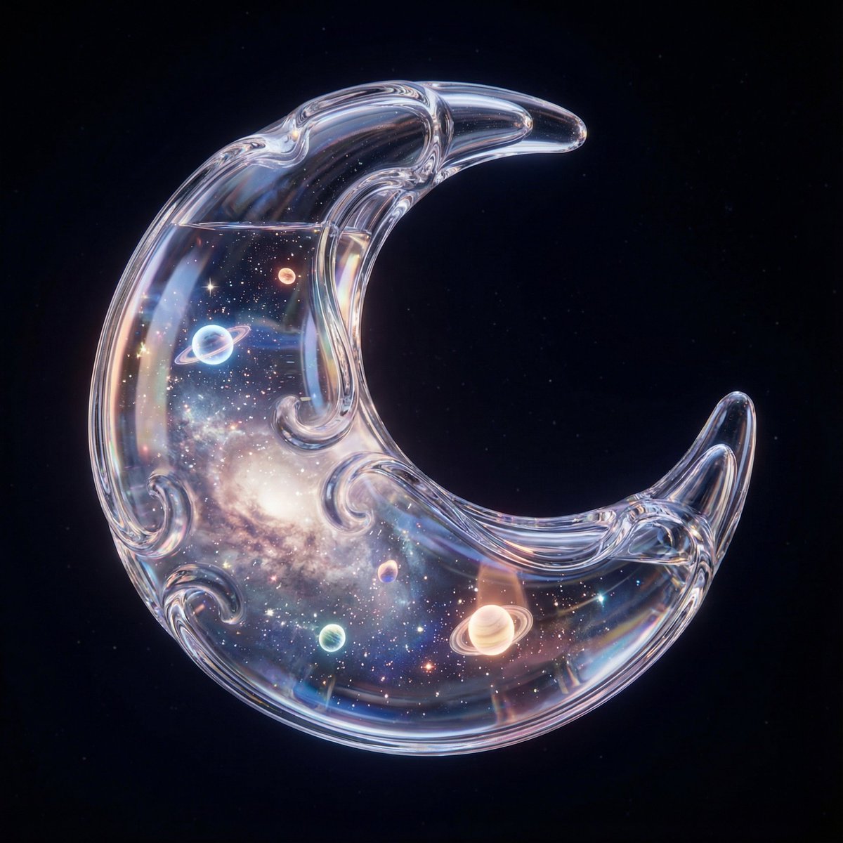 Hyper-Realistic 3D Simulation Prompt: Crescent Moon Vessel AI image template preview