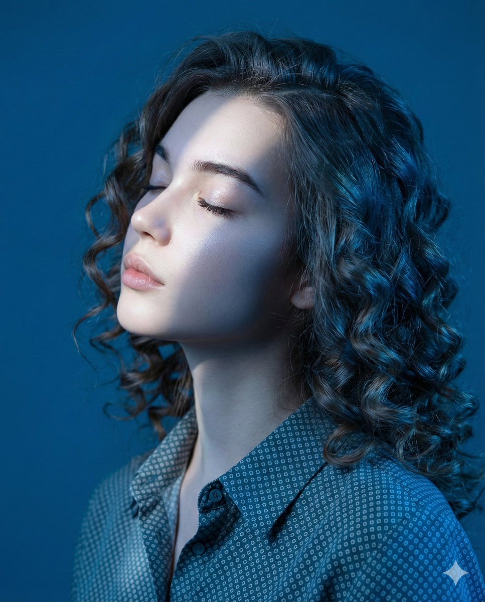 Editorial Profile Portrait in Dramatic Blue Light AI image template preview