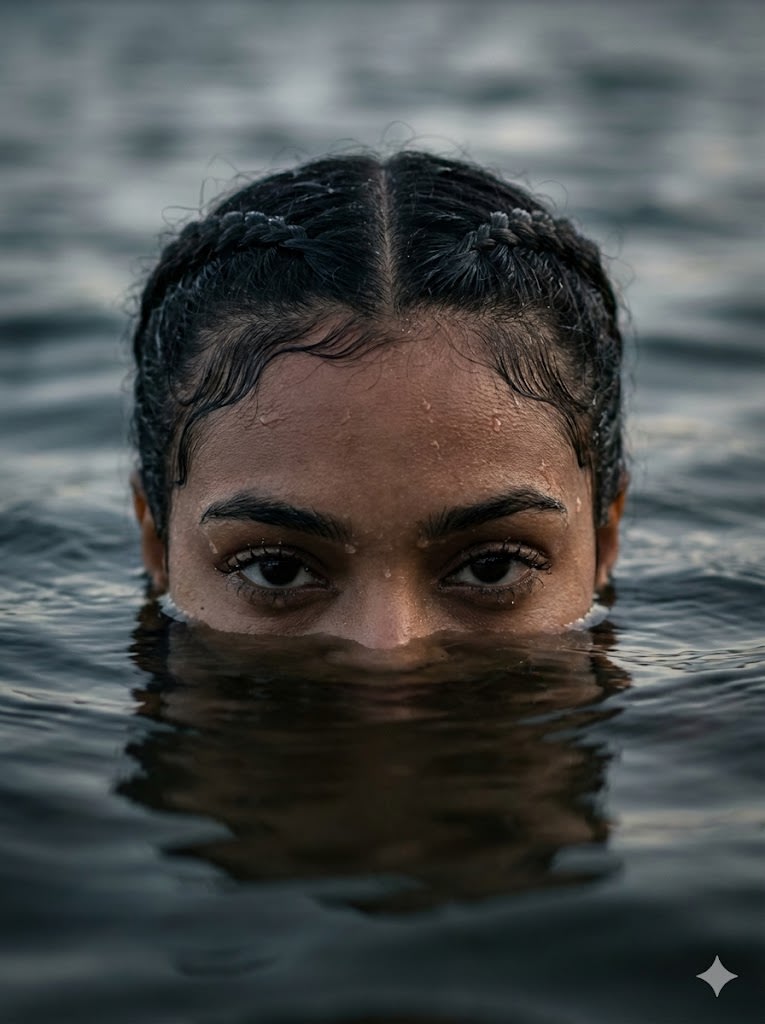 Dramatic Water Emergence Portrait AI image template preview