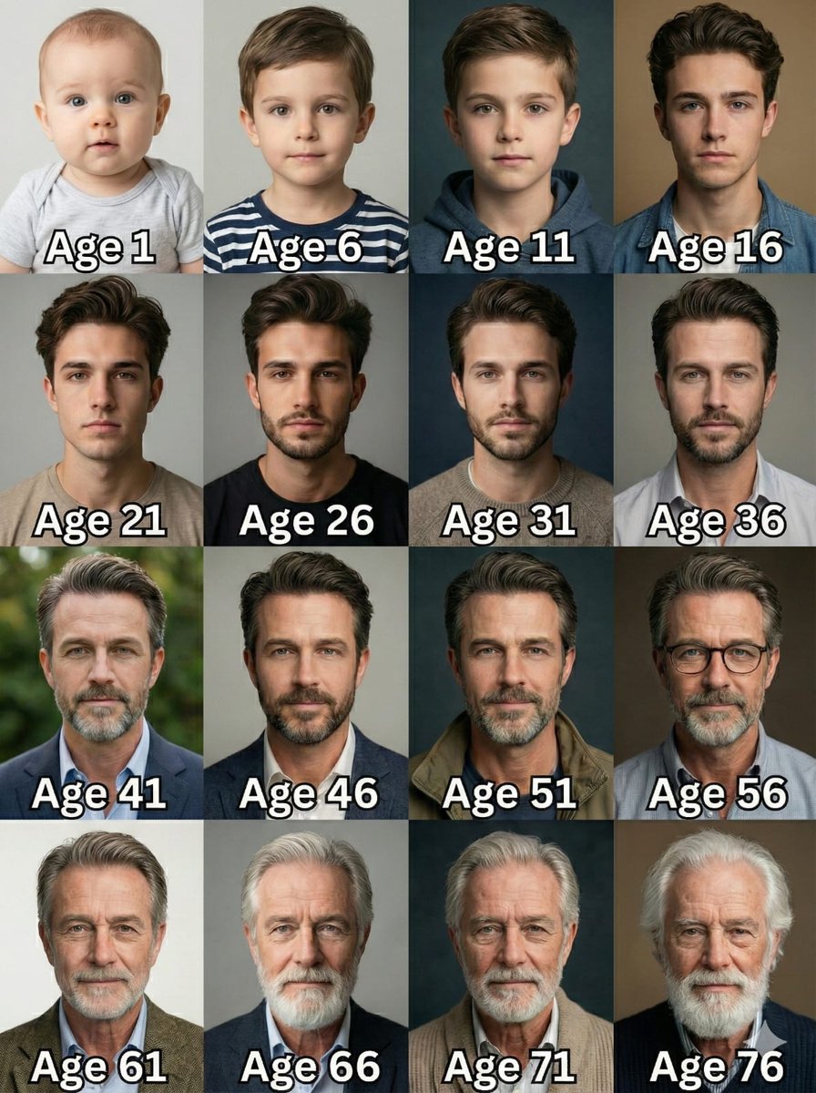 Age Progression Grid Prompt AI image template preview