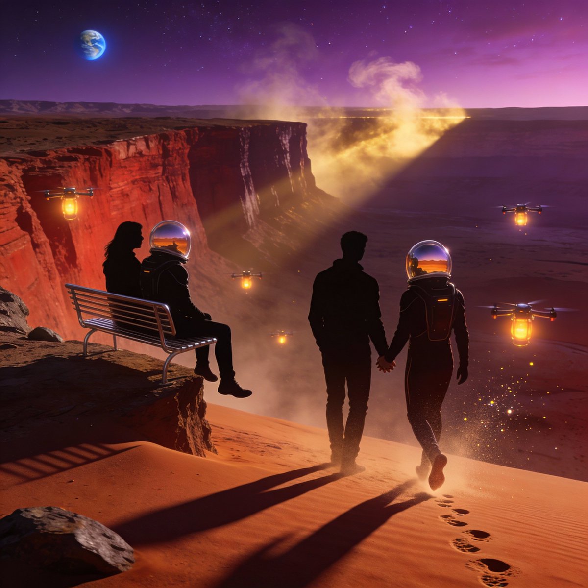 Ultra-Real 16K Cinematic Scene of Romantic Date on Mars AI image template preview