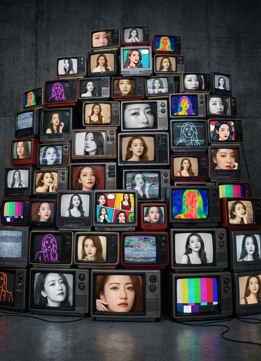 Girlfriend Portrait on Vintage CRT TV Wall AI image template preview