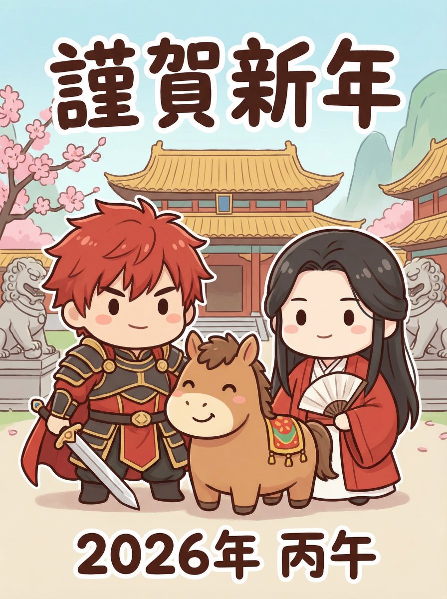 Chibi Character New Year's Card Design Prompt (2026) AI image template preview