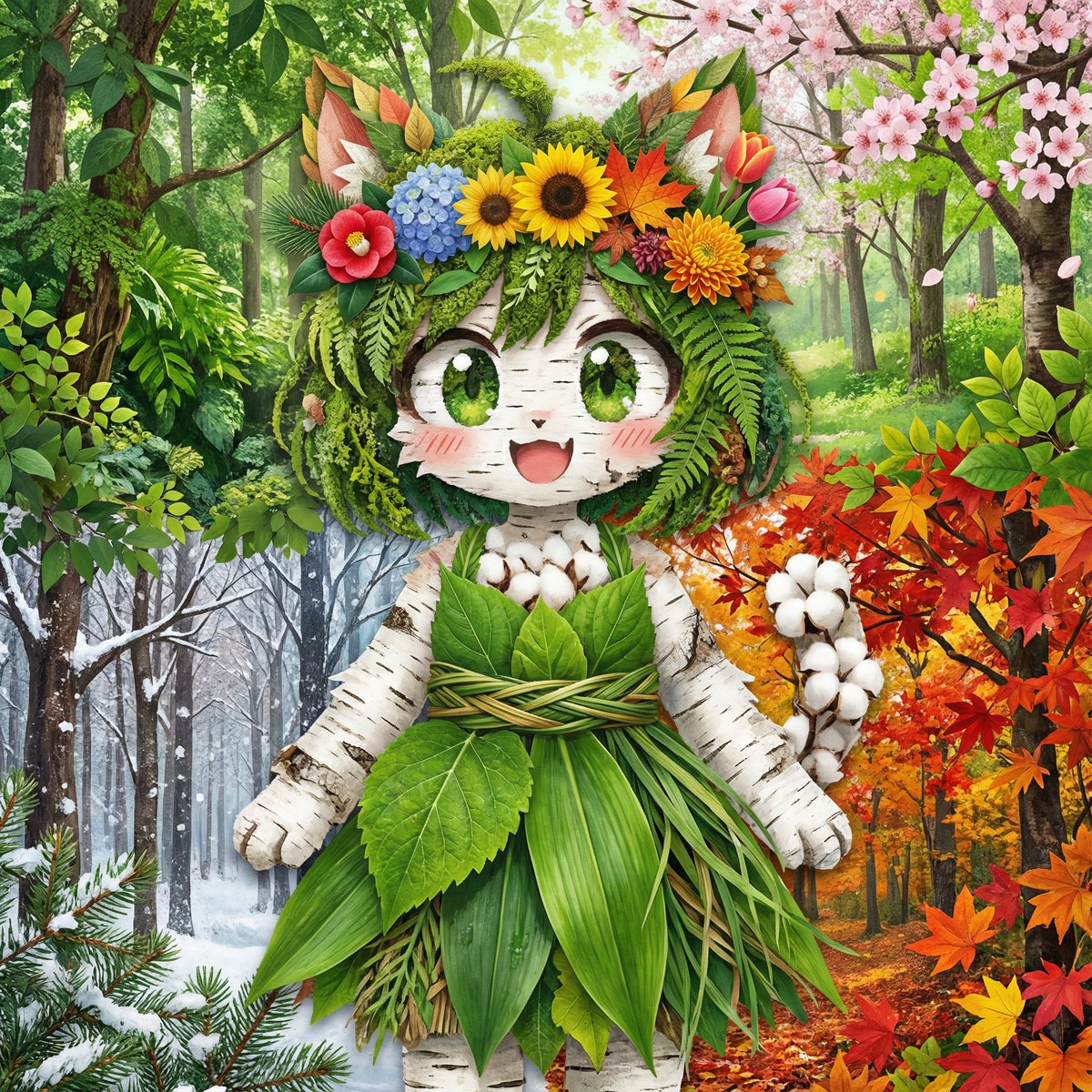 Seasonal forest collage character prompt for Nano Banana Pro AI image template preview