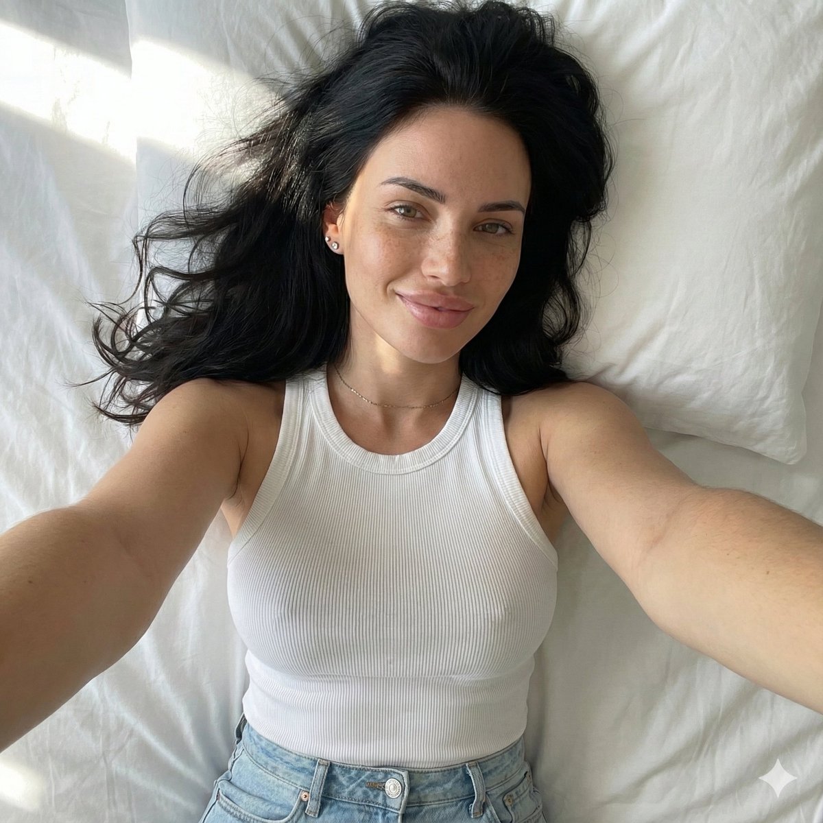 JSON selfie-on-bed prompt for Nano Banana Pro AI image template preview