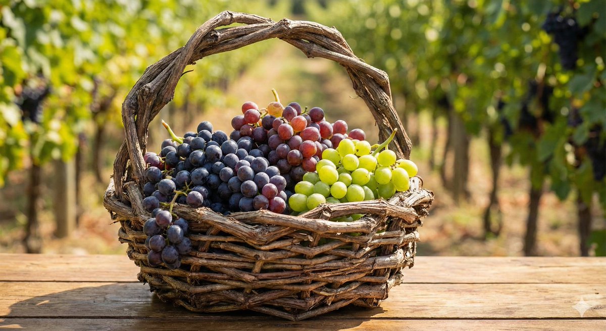 Simple grapes-in-a-basket image prompt AI image template preview