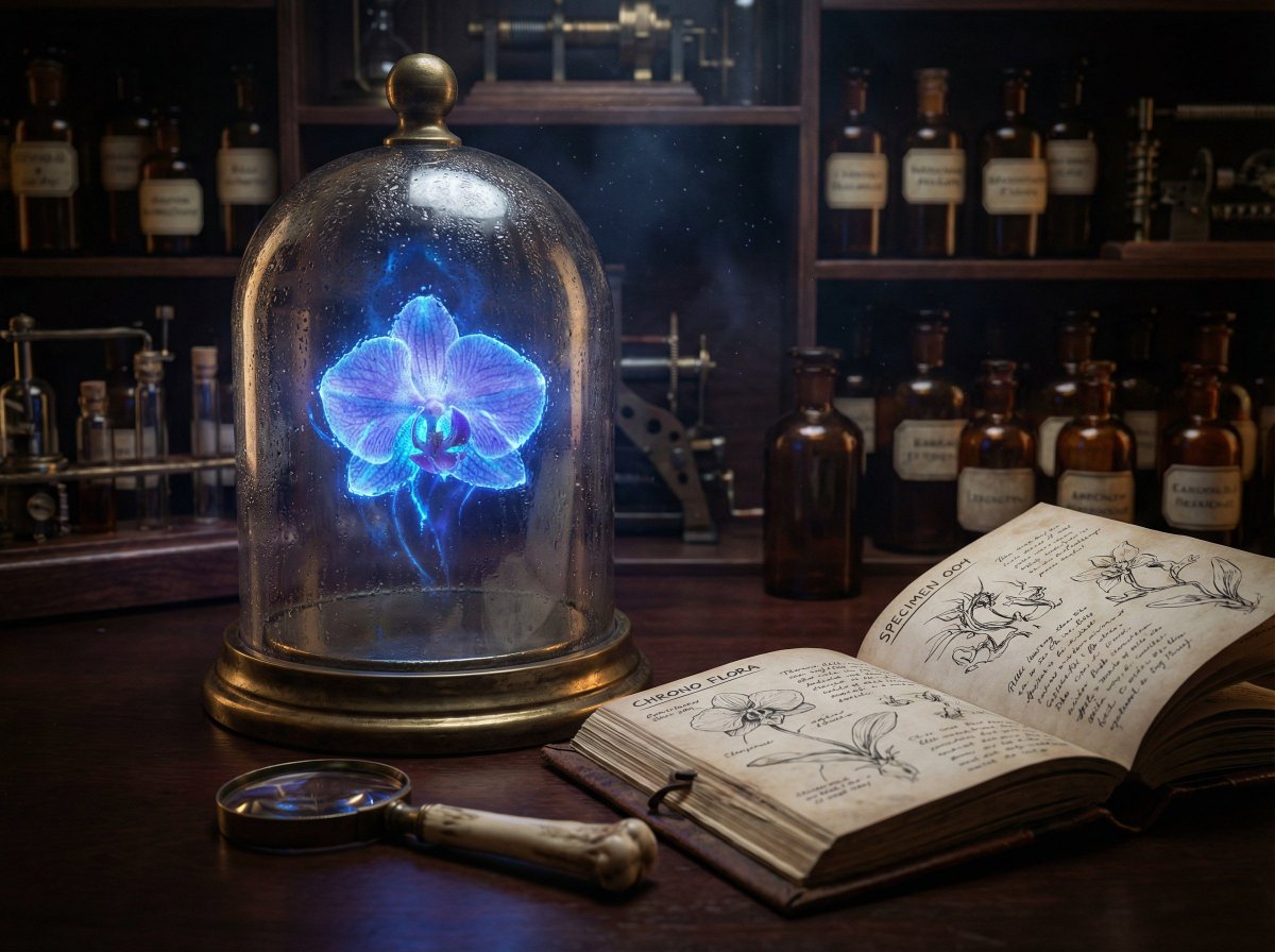 JSON Nano Banana Pro prompt for steampunk botanist workbench AI image template preview