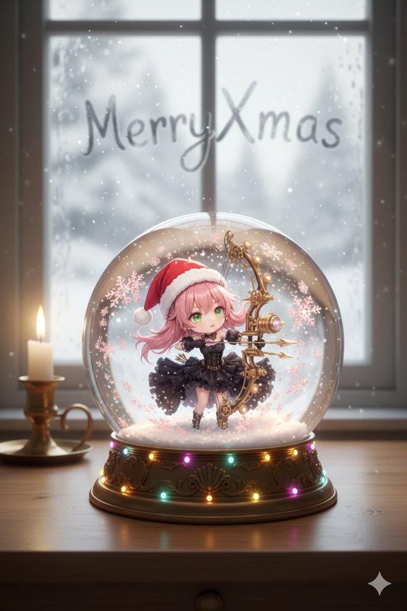 Anime Chibi Character in a Photorealistic Christmas Snow Globe AI image template preview
