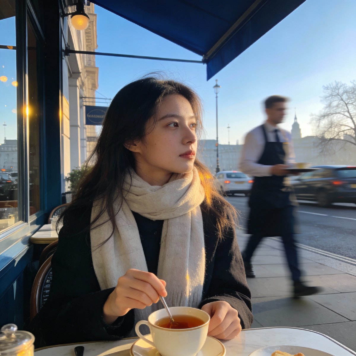 London outdoor restaurant portrait with Nano Banana Pro AI image template preview