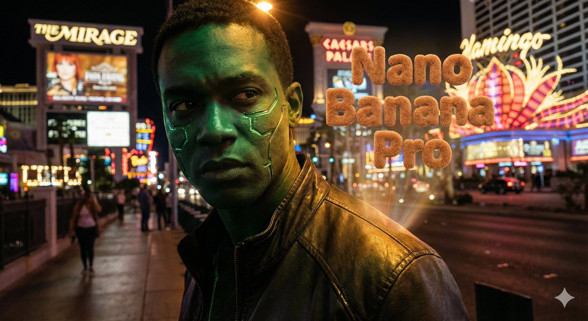 Hyper-realistic portrait with vibrant green skin on the Las Vegas Strip AI image template preview