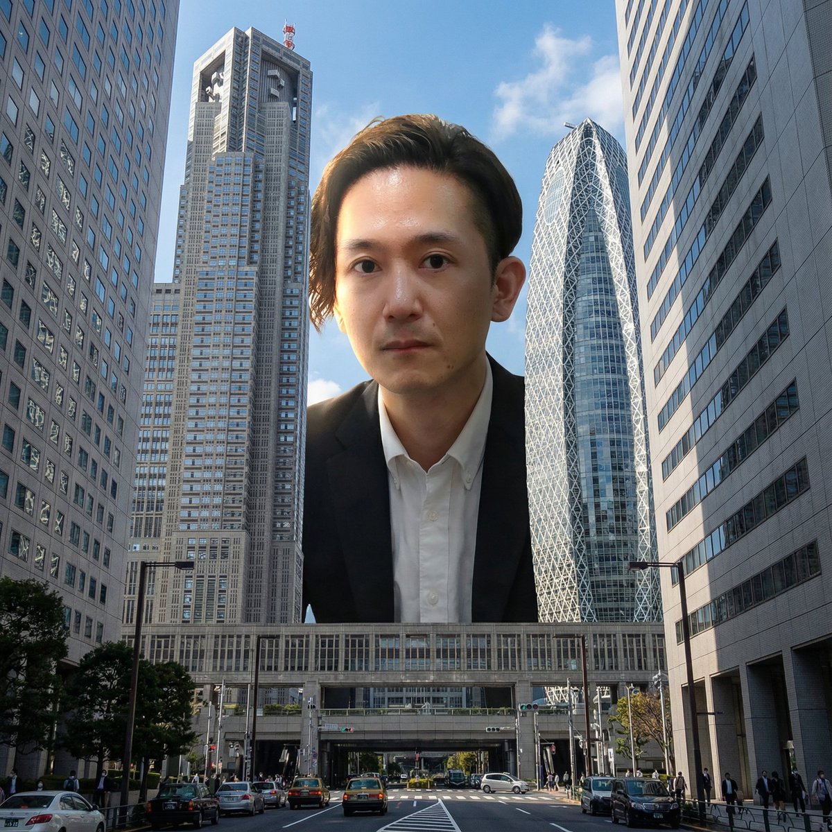 Giant Peering into Shinjuku Prompt AI image template preview