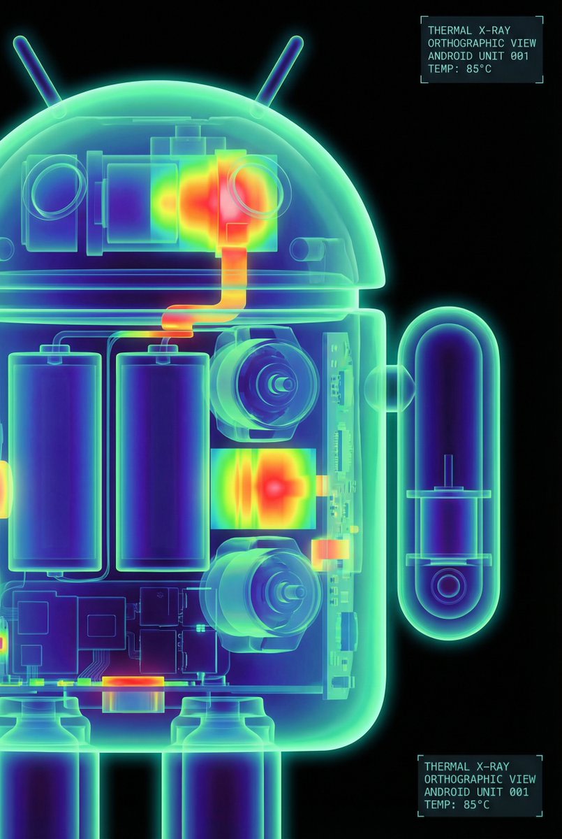 High-Contrast Thermal X-Ray Render of Android Robot AI image template preview