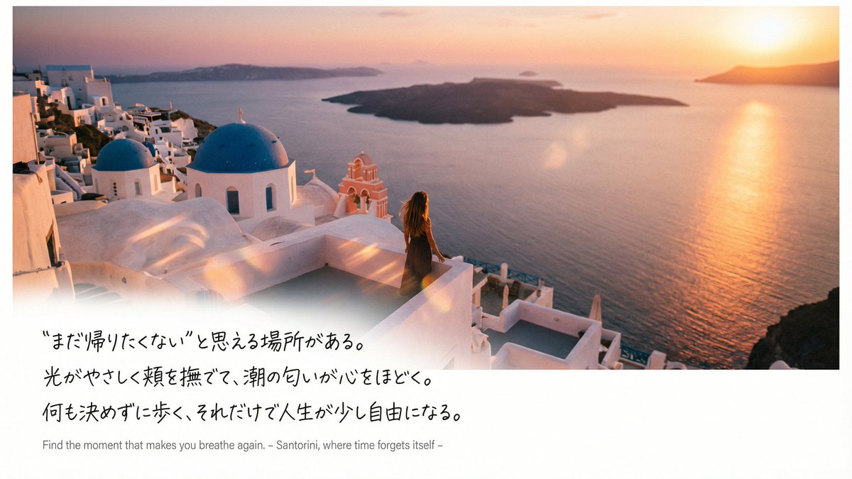 Emotional Sea Journey Thumbnail Design Prompt (Santorini) AI image template preview