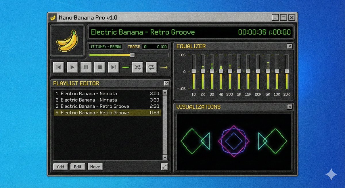 Winamp-style software screenshot prompt AI image template preview