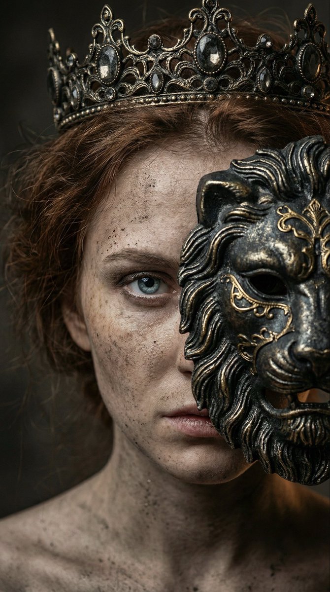 Dark fantasy portrait with metal lion mask AI image template preview